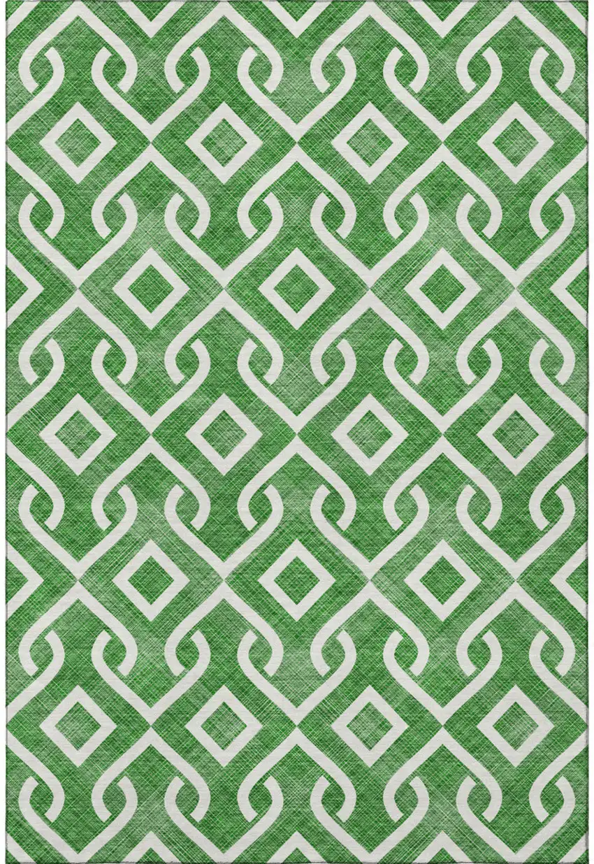 Emerald And Ivory Geometric Washable Area Rug With UV Protection Photo 3