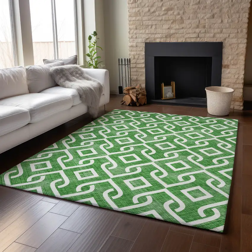 Emerald And Ivory Geometric Washable Area Rug With UV Protection Photo 5