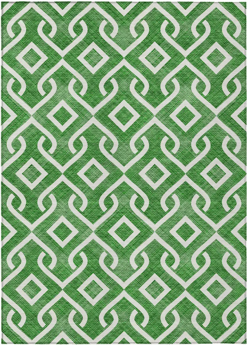 Emerald And Ivory Geometric Washable Indoor Outdoor Area Rug Photo 2