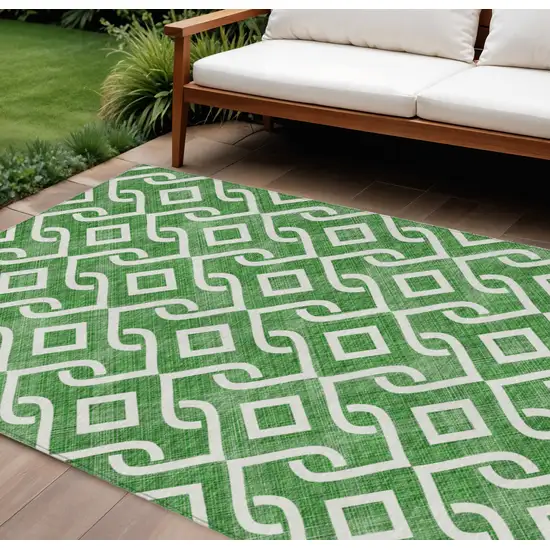 Emerald And Ivory Geometric Washable Indoor Outdoor Area Rug Photo 1