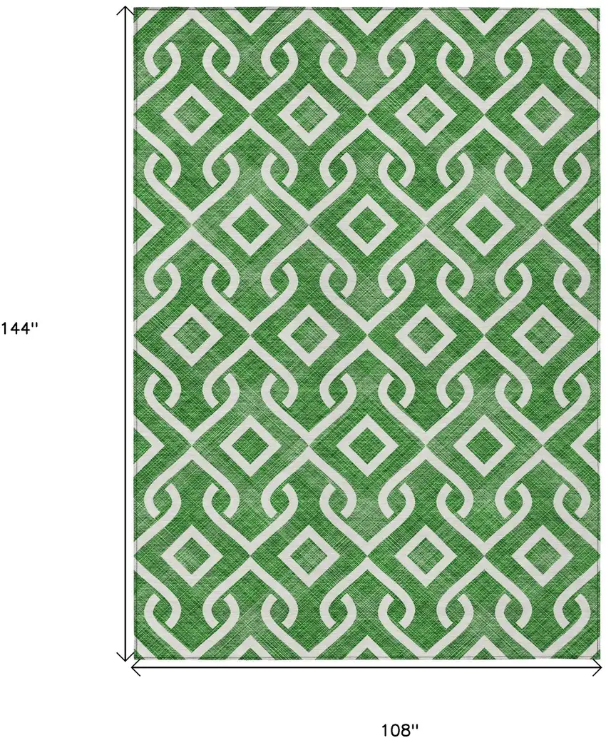 Emerald And Ivory Geometric Washable Indoor Outdoor Area Rug Photo 3