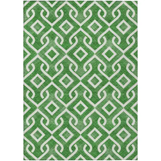 Emerald And Ivory Geometric Washable Indoor Outdoor Area Rug Photo 2