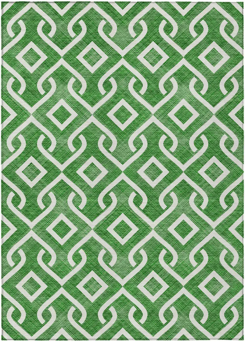 Emerald And Ivory Geometric Washable Indoor Outdoor Area Rug Photo 2