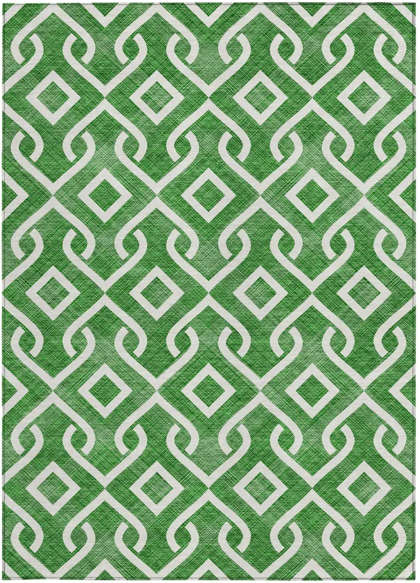 Emerald And Ivory Geometric Washable Indoor Outdoor Area Rug Photo 6