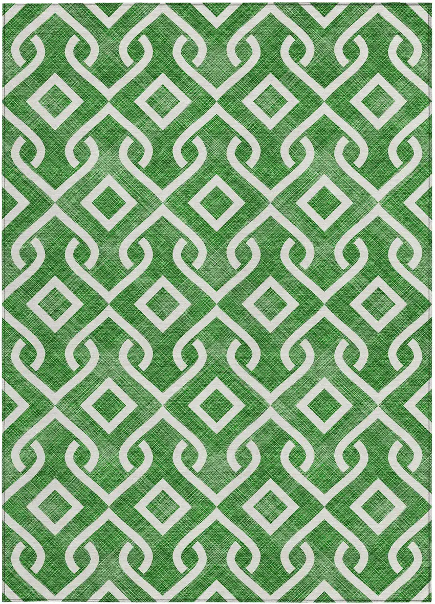 Emerald And Ivory Geometric Washable Indoor Outdoor Area Rug Photo 6