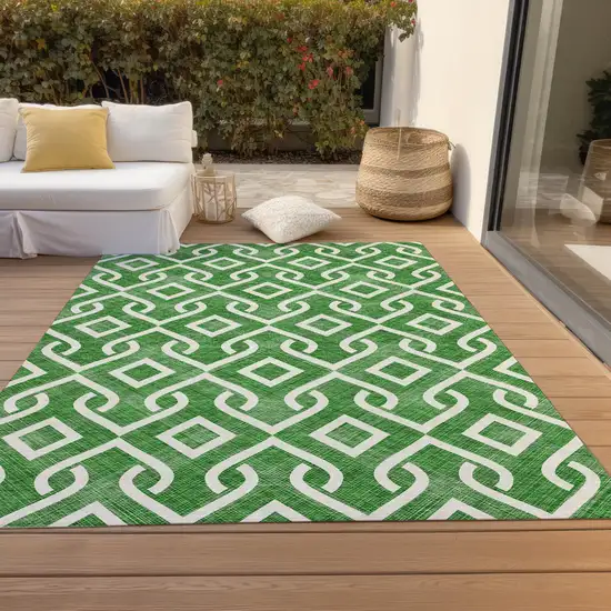 Emerald And Ivory Geometric Washable Indoor Outdoor Area Rug Photo 9