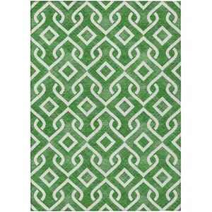 Photo of Emerald And Ivory Geometric Washable Indoor Outdoor Area Rug