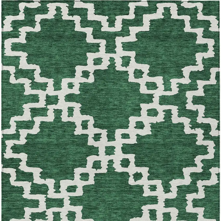 Emerald And Ivory Geometric Washable Indoor Outdoor Area Rug Photo 7