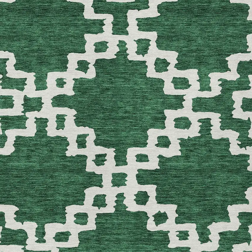 Emerald And Ivory Geometric Washable Indoor Outdoor Area Rug Photo 6