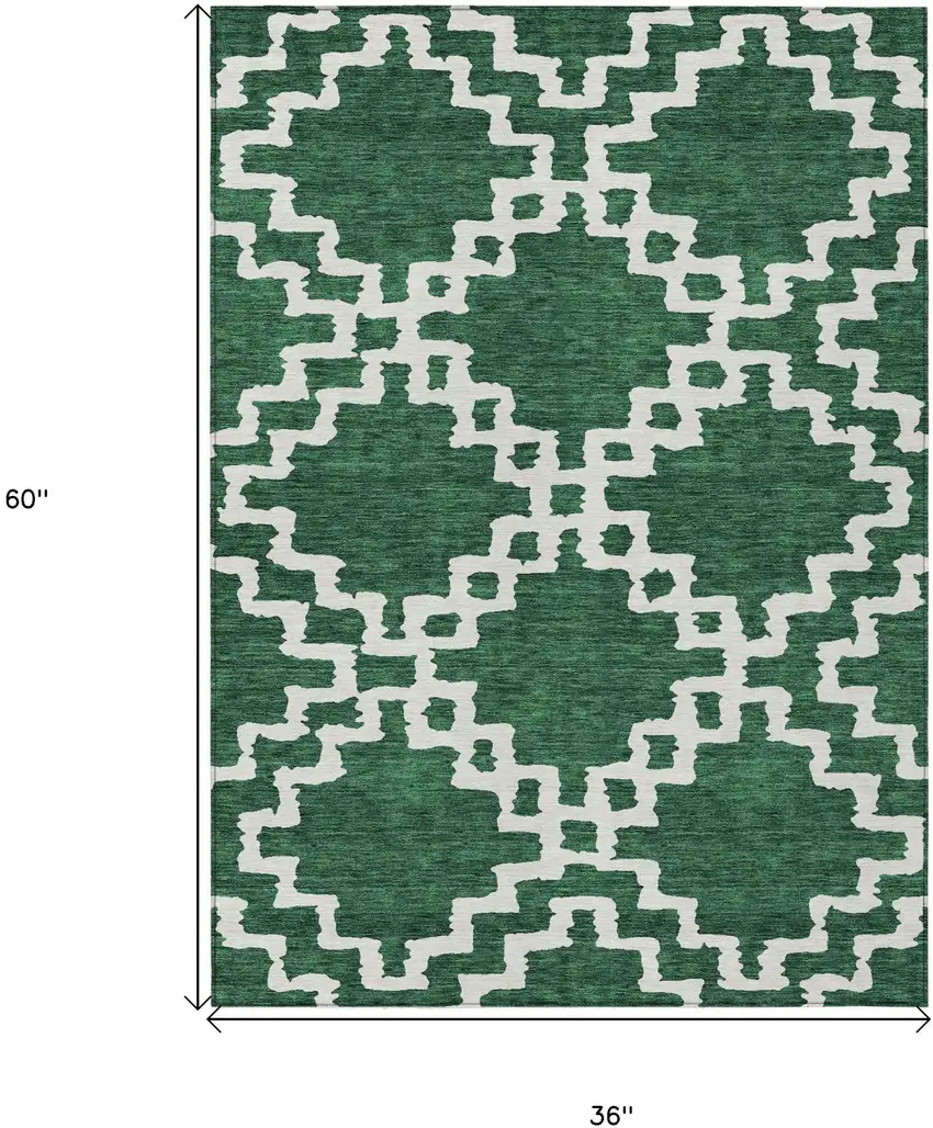 Emerald And Ivory Geometric Washable Indoor Outdoor Area Rug Photo 3