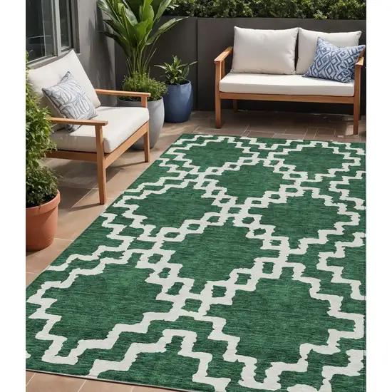 Emerald And Ivory Geometric Washable Indoor Outdoor Area Rug Photo 1