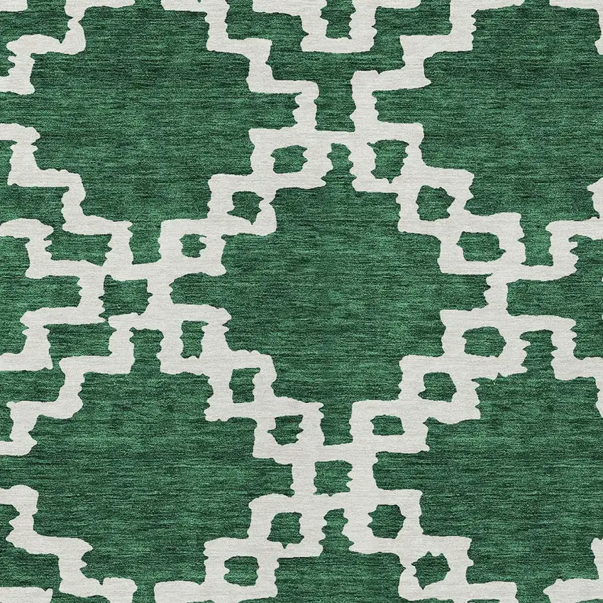 Emerald And Ivory Geometric Washable Indoor Outdoor Area Rug Photo 6