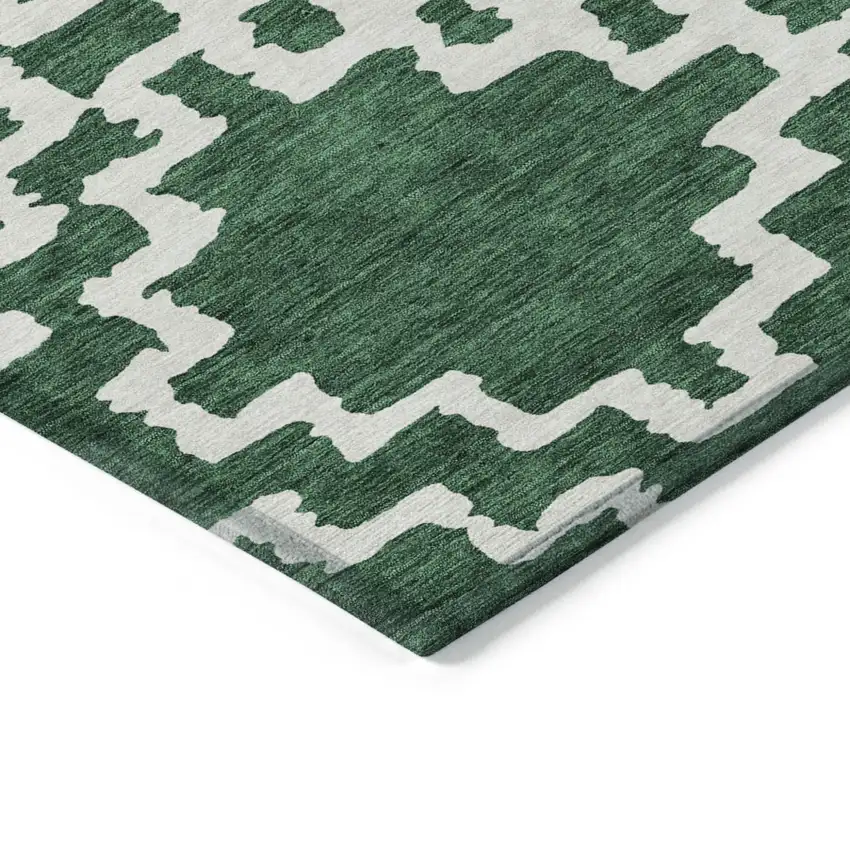 Emerald And Ivory Geometric Washable Indoor Outdoor Area Rug Photo 4