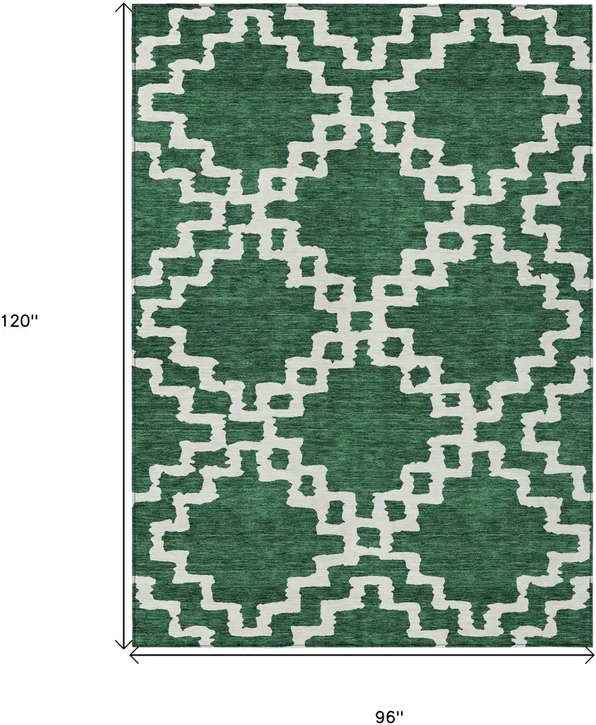 Emerald And Ivory Geometric Washable Indoor Outdoor Area Rug Photo 3