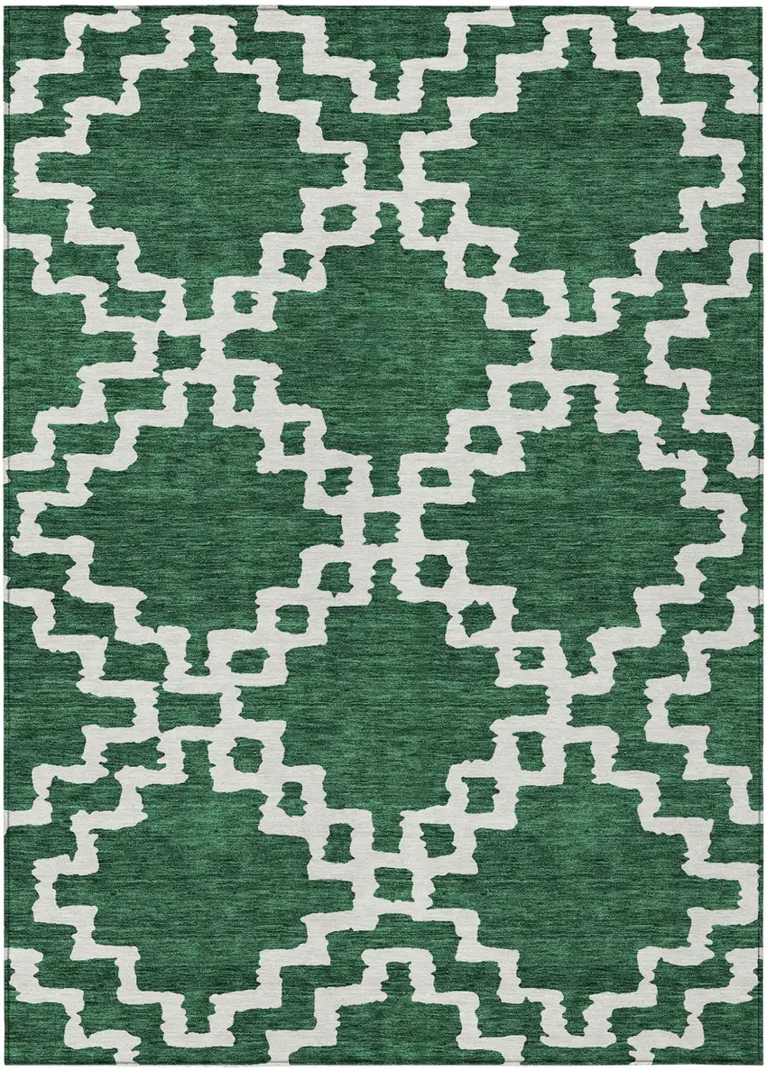 Emerald And Ivory Geometric Washable Indoor Outdoor Area Rug Photo 2