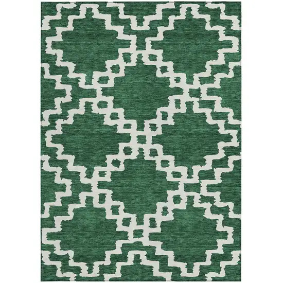 Emerald And Ivory Geometric Washable Indoor Outdoor Area Rug Photo 7