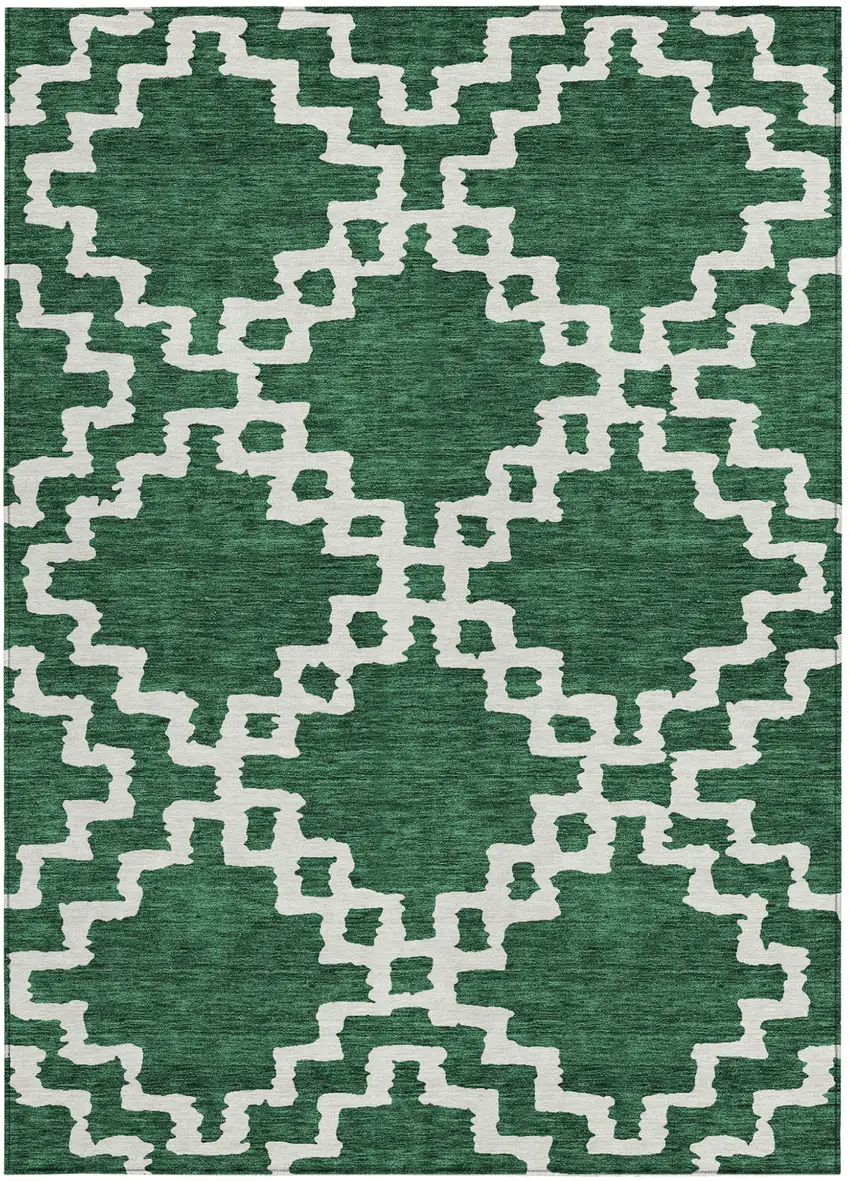 Emerald And Ivory Geometric Washable Indoor Outdoor Area Rug Photo 7