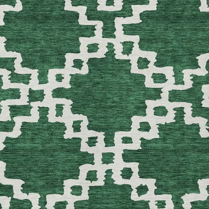 Emerald And Ivory Geometric Washable Indoor Outdoor Area Rug Photo 6