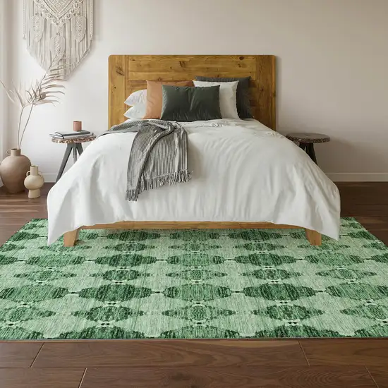 Emerald And Ivory Moroccan Washable Area Rug With UV Protection Photo 5