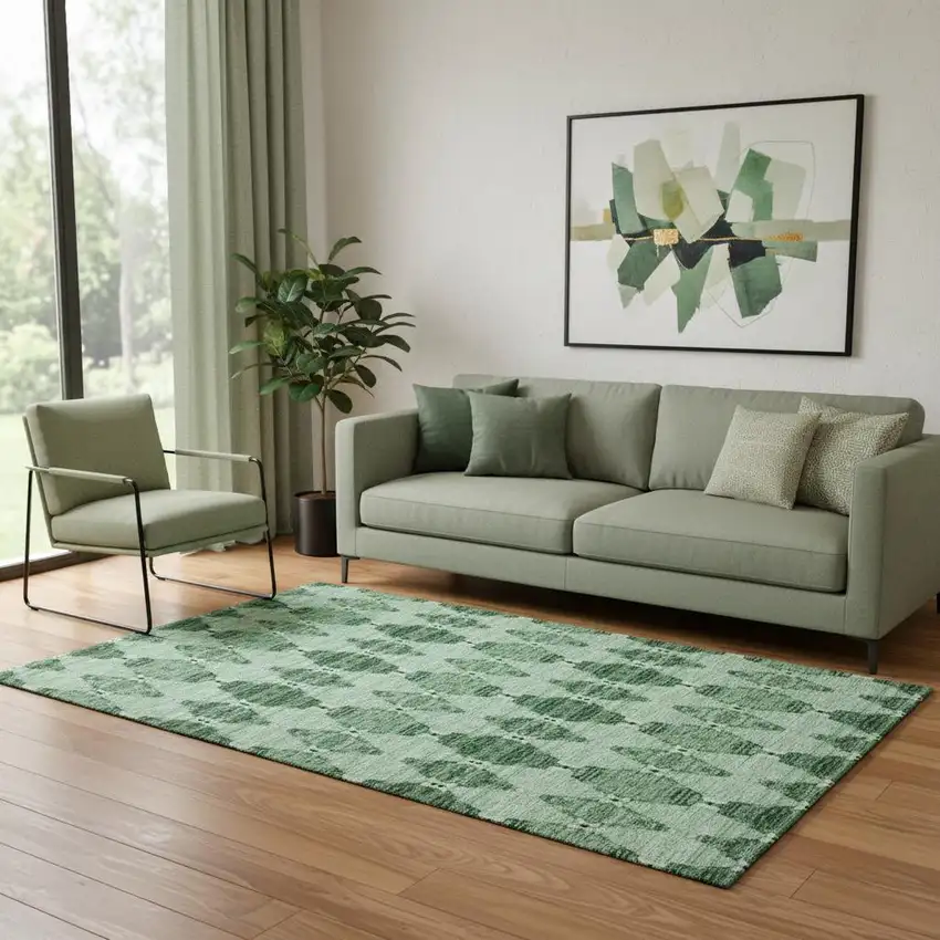 Emerald And Ivory Moroccan Washable Area Rug With UV Protection Photo 1