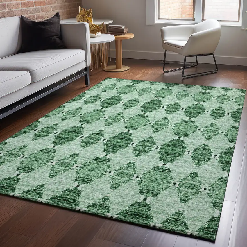 Emerald And Ivory Moroccan Washable Area Rug With UV Protection Photo 4