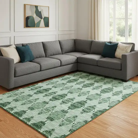 Emerald And Ivory Moroccan Washable Area Rug With UV Protection Photo 1