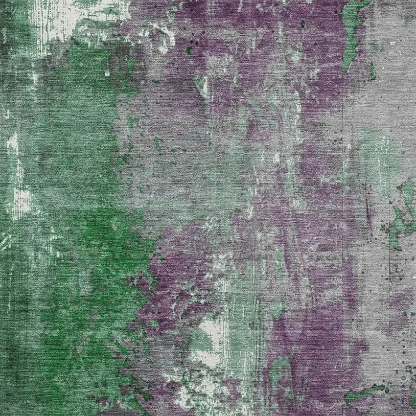 Emerald And Purple Abstract Washable Indoor Outdoor Area Rug Photo 3