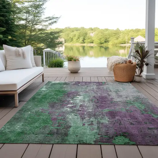 Emerald And Purple Abstract Washable Indoor Outdoor Area Rug Photo 5