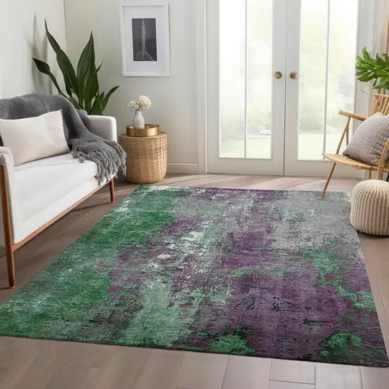 Emerald And Purple Abstract Washable Indoor Outdoor Area Rug Photo 7