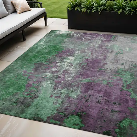 Emerald And Purple Abstract Washable Indoor Outdoor Area Rug Photo 2