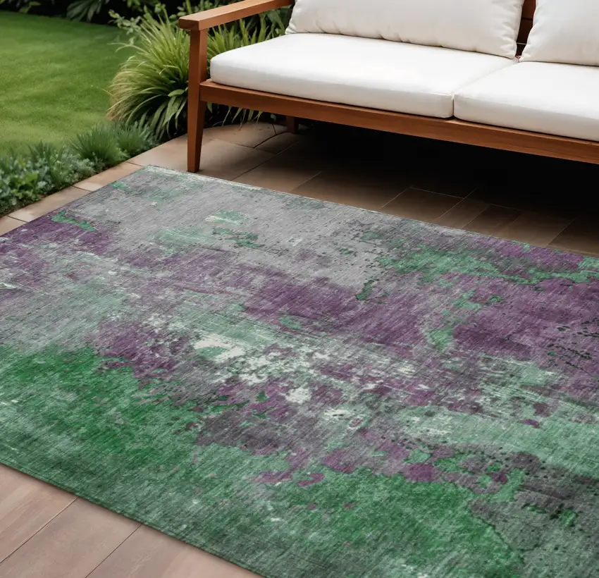 Emerald And Purple Abstract Washable Indoor Outdoor Area Rug Photo 2