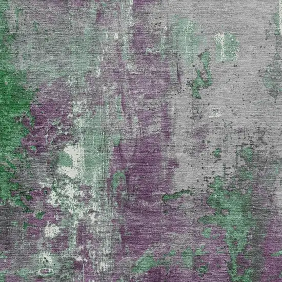Emerald And Purple Abstract Washable Indoor Outdoor Area Rug Photo 4