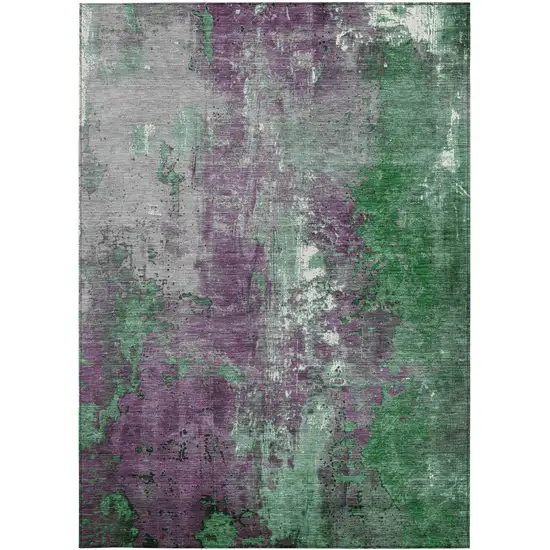 Emerald And Purple Abstract Washable Indoor Outdoor Area Rug Photo 3