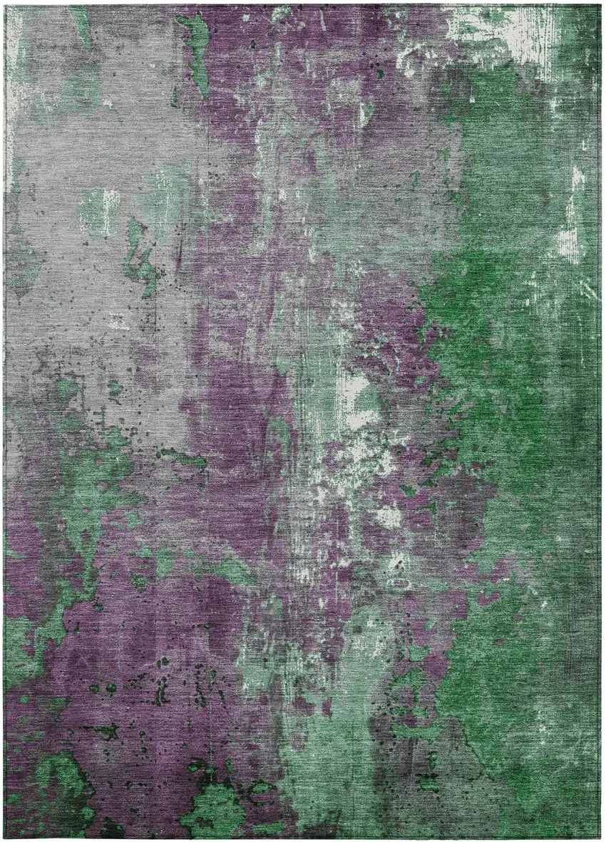 Emerald And Purple Abstract Washable Indoor Outdoor Area Rug Photo 3