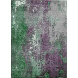 Photo of Emerald And Purple Abstract Washable Indoor Outdoor Area Rug