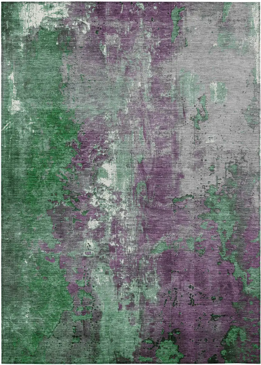 Emerald And Purple Abstract Washable Indoor Outdoor Area Rug Photo 1