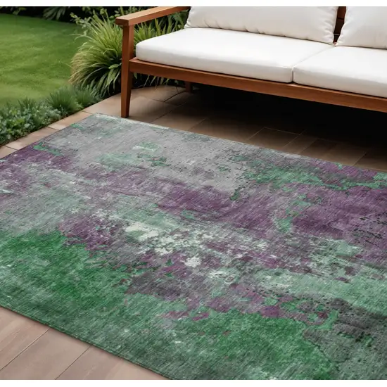 Emerald And Purple Abstract Washable Indoor Outdoor Area Rug Photo 2