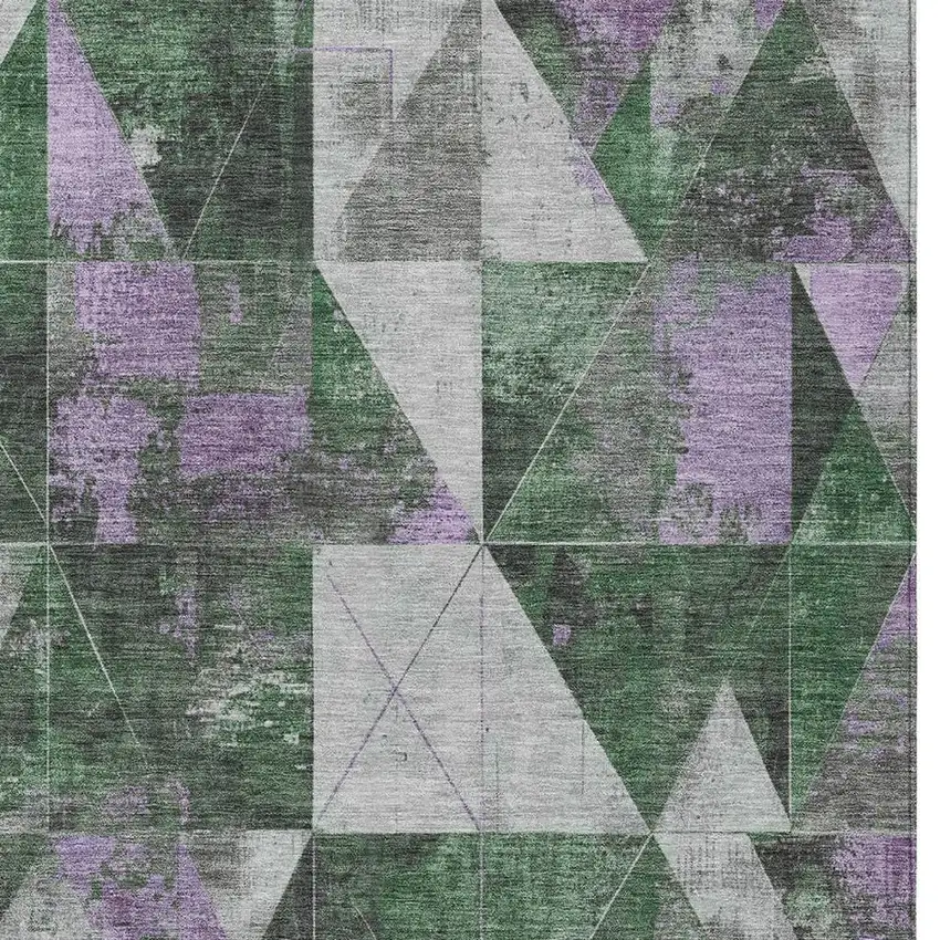 Emerald And Purple Geometric Washable Indoor Outdoor Area Rug Photo 3
