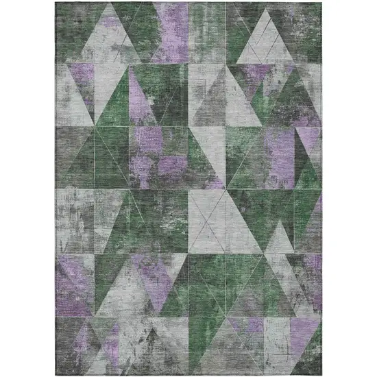 Emerald And Purple Geometric Washable Indoor Outdoor Area Rug Photo 1
