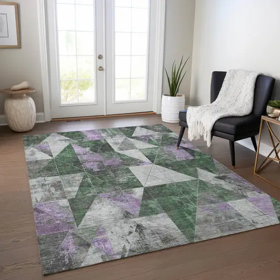Emerald And Purple Geometric Washable Indoor Outdoor Area Rug Photo 6