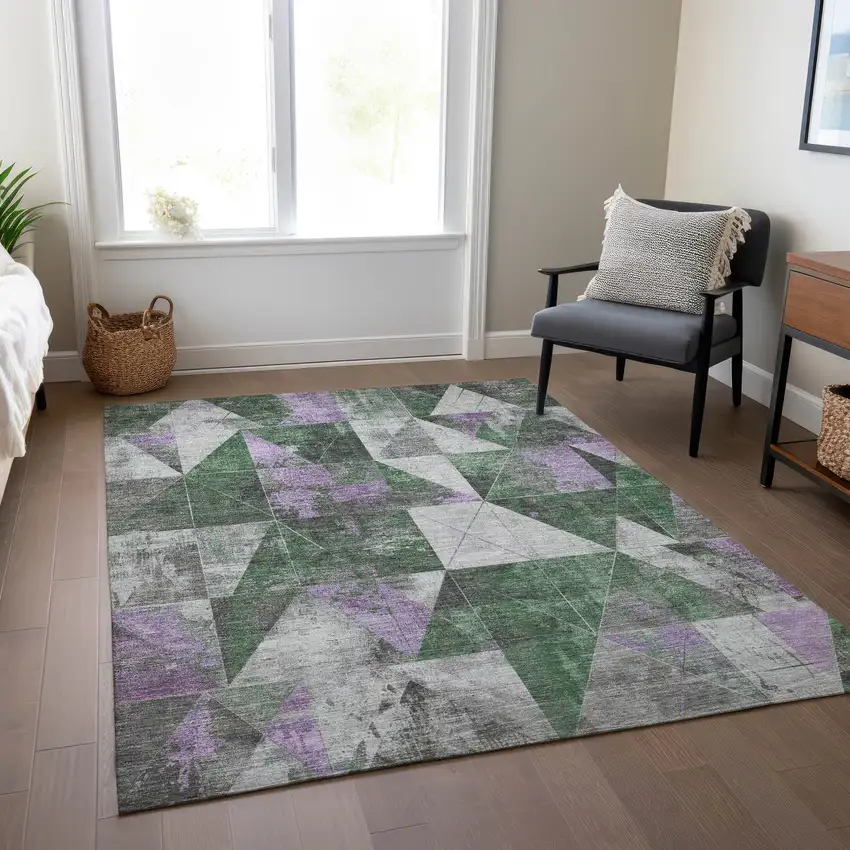Emerald And Purple Geometric Washable Indoor Outdoor Area Rug Photo 7