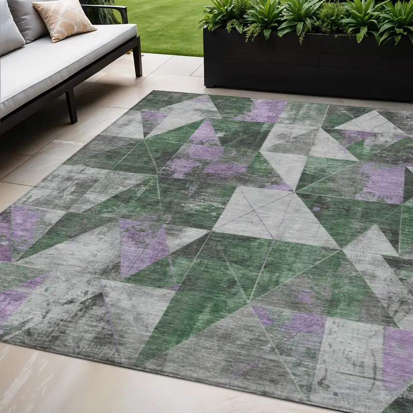 Emerald And Purple Geometric Washable Indoor Outdoor Area Rug Photo 2