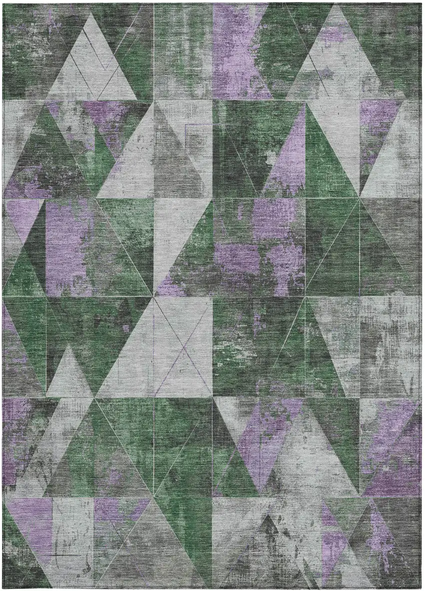 Emerald And Purple Geometric Washable Indoor Outdoor Area Rug Photo 4