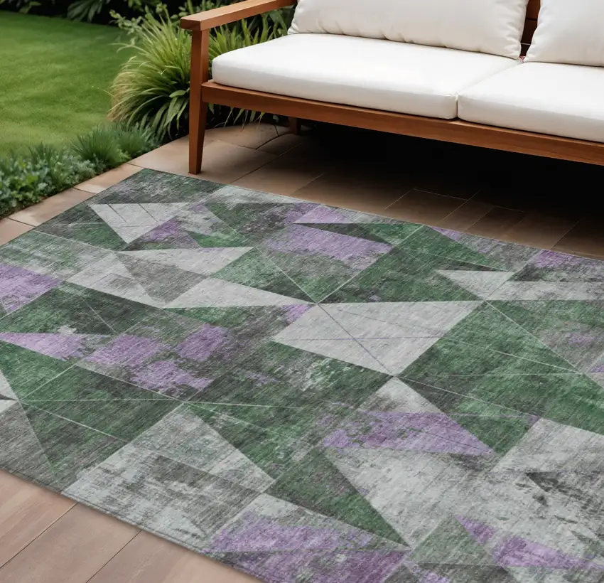 Emerald And Purple Geometric Washable Indoor Outdoor Area Rug Photo 2