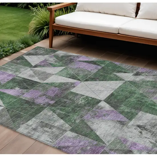 Emerald And Purple Geometric Washable Indoor Outdoor Area Rug Photo 2