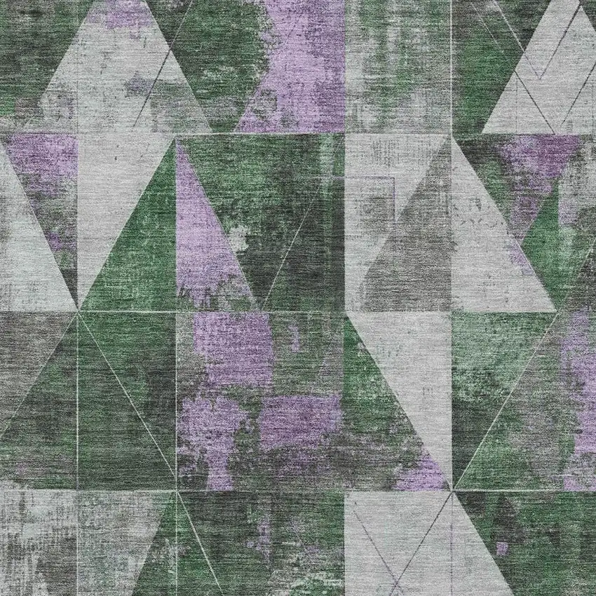 Emerald And Purple Geometric Washable Indoor Outdoor Area Rug Photo 3