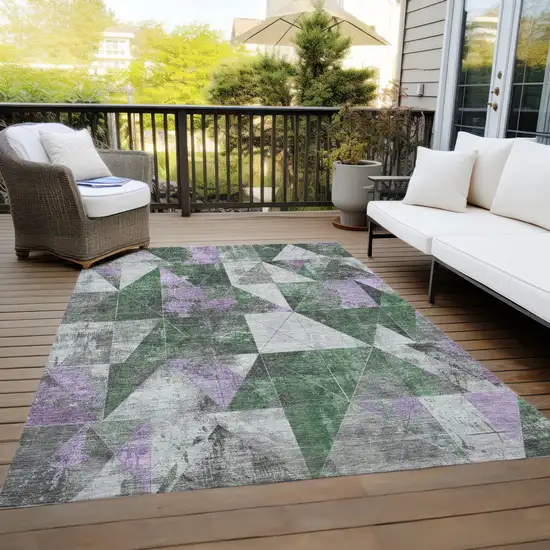 Emerald And Purple Geometric Washable Indoor Outdoor Area Rug Photo 8