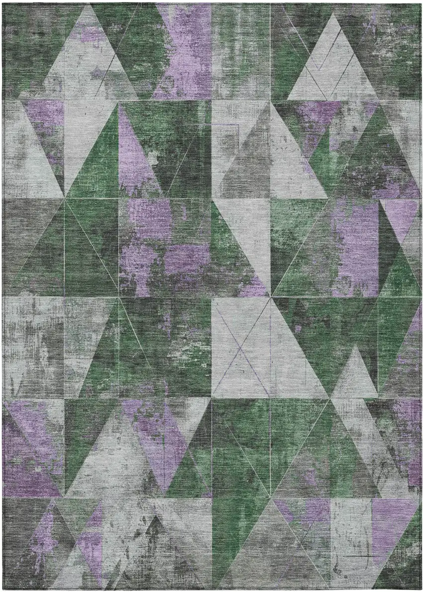 Emerald And Purple Geometric Washable Indoor Outdoor Area Rug Photo 1