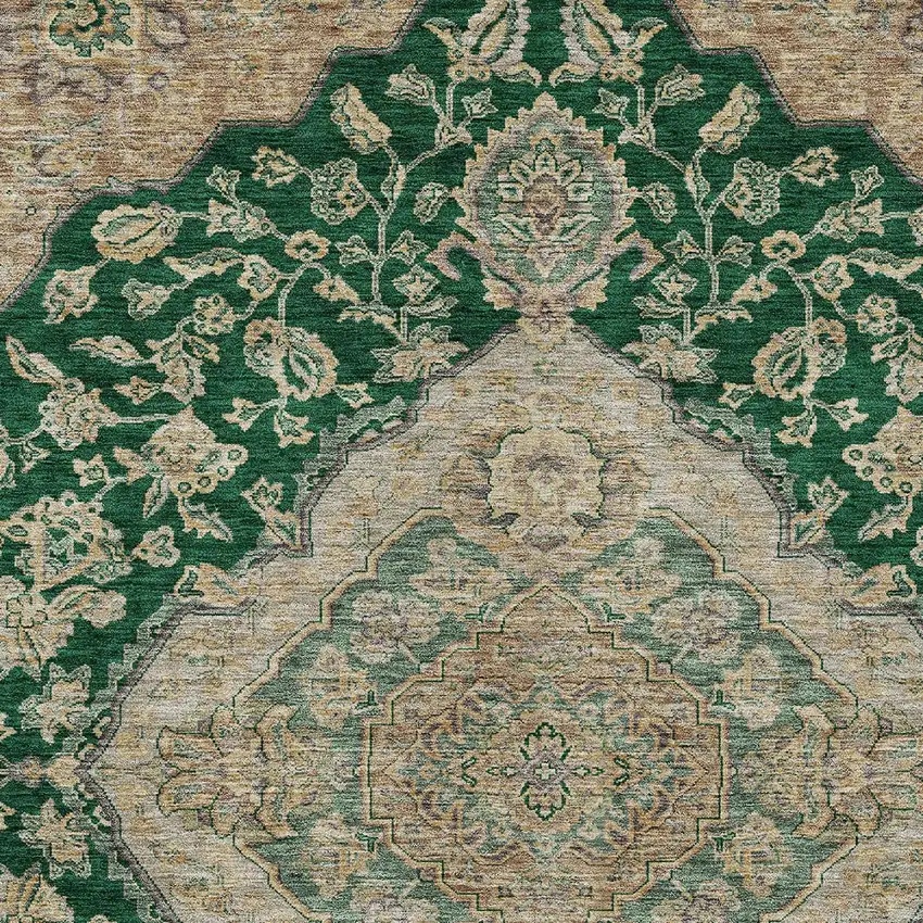 Emerald Beige And Brown Oriental Washable Indoor Outdoor Area Rug Photo 5
