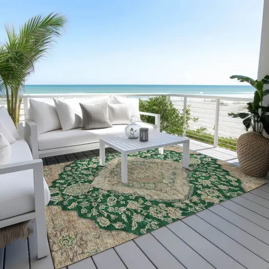Emerald Beige And Brown Oriental Washable Indoor Outdoor Area Rug Photo 7